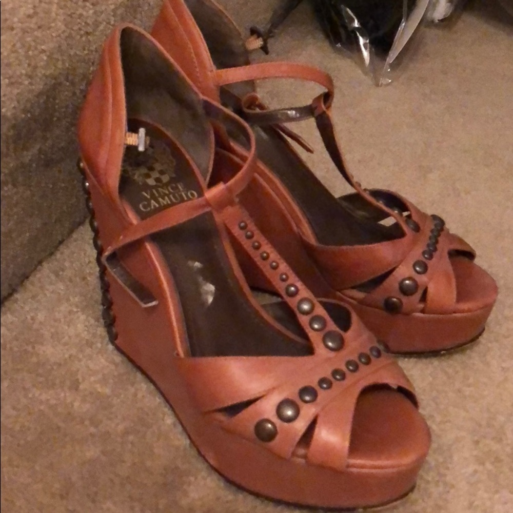 Tan studded wedges